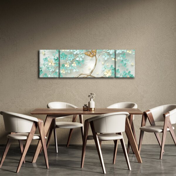Obraz květiny s motýly (170x50 cm)
