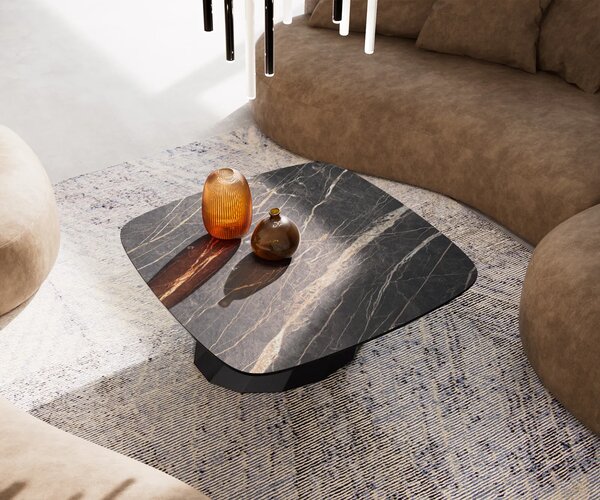 DELIFE Konferenční stolek Edge Boot 90x90 cm keramika Laminam® Noir Desir hnědá Parabi kov černá