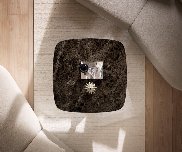 DELIFE Konferenční stolek Edge Boot 90x90 cm keramika Laminam® Emperador Extra Lucidato tmavě hnědá Parabi kov černá