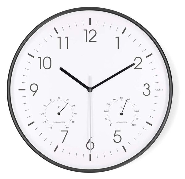 Nedis CLWA4226BK - Nástěnné hodiny s teploměrem a vlhkom. pr. 30,5 cm 1xAA černá