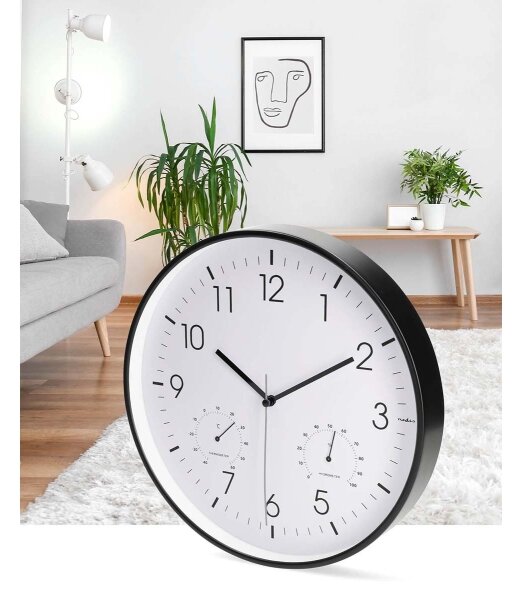 Nedis CLWA4226BK - Nástěnné hodiny s teploměrem a vlhkom. pr. 30,5 cm 1xAA černá
