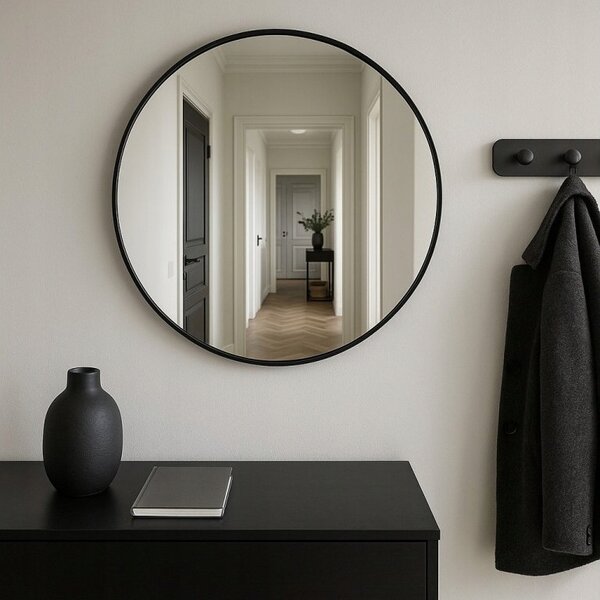 Zrcadlo SCENA LIVING nástěnné kulaté kovový rám 800 x 800 mm