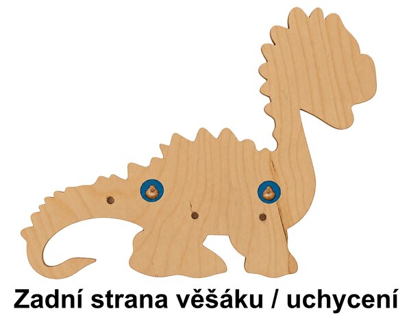 PokojovaDekorace.cz, Dřevěný věšák na zeď Dinosaurus – 3 kolíky, 30 x 25 cm Barva kolíků: Červená