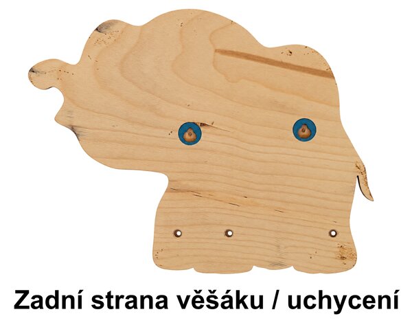 PokojovaDekorace.cz, Dřevěný věšák na zeď Slon – 3 kolíky, 30 x 24 cm Barva kolíků: Zelená