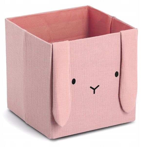 MUŠELÍNOVÝ ÚLOŽNÝ BOX NA HRAČKY KRÁLÍK S UŠIMA 28x28x28 CM RŮŽOVÝ