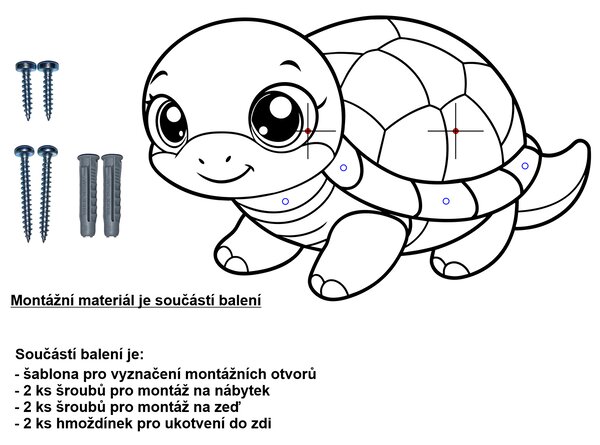 PokojovaDekorace.cz, Dřevěný věšák na zeď Želva – 4 kolíky, 30 x 19,5 cm Barva kolíků: Žlutá