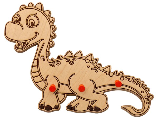 PokojovaDekorace.cz, Dřevěný věšák na zeď Dinosaurus – 3 kolíky, 30 x 25 cm Barva kolíků: Červená