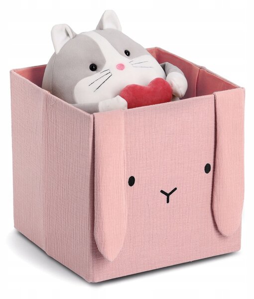 MUŠELÍNOVÝ ÚLOŽNÝ BOX NA HRAČKY KRÁLÍK S UŠIMA 28x28x28 CM RŮŽOVÝ