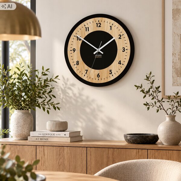 Nástěnné hodiny ModernClock černé, odstíny hnědé 33,5cm