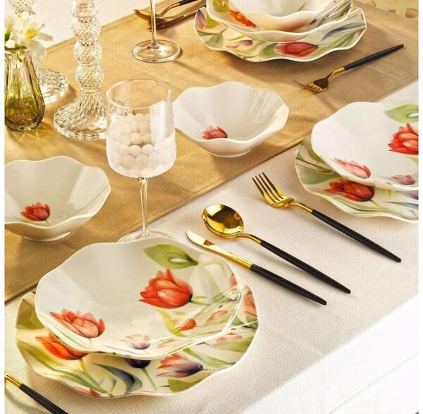 Jídelní sada 18 ks červená/zelená/bílá/porcelán