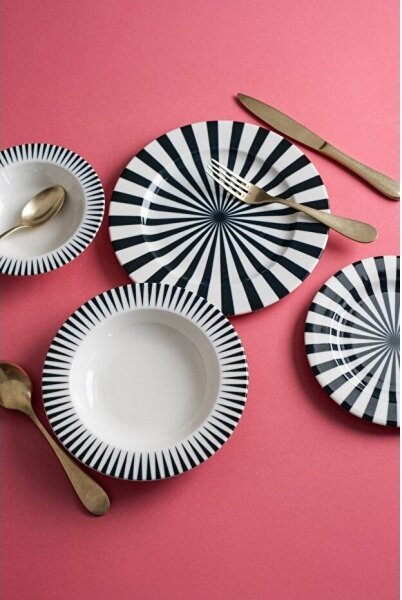 Jídelní sada 24 ks bílá/černá/porcelán