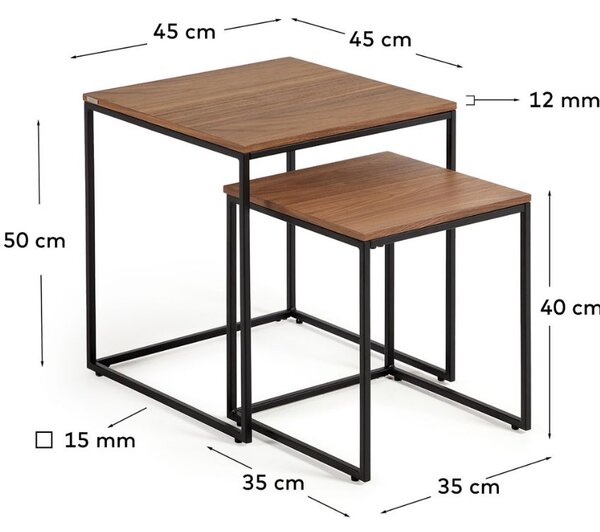 Set dvou ořechových odkládacích stolků Kave Home Yoana 35x35/ 45x45 cm