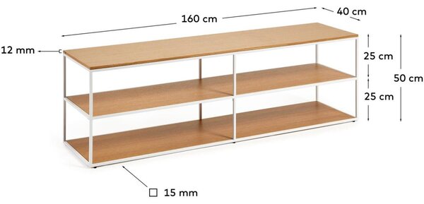 Dubový TV stolek Kave Home Yoana 160 x 40 cm s bílou podnoží