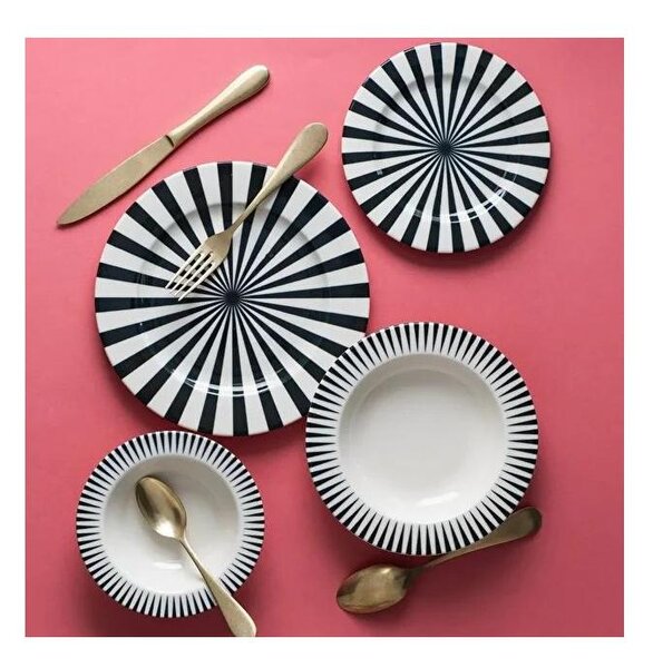 Jídelní sada 24 ks bílá/černá/porcelán