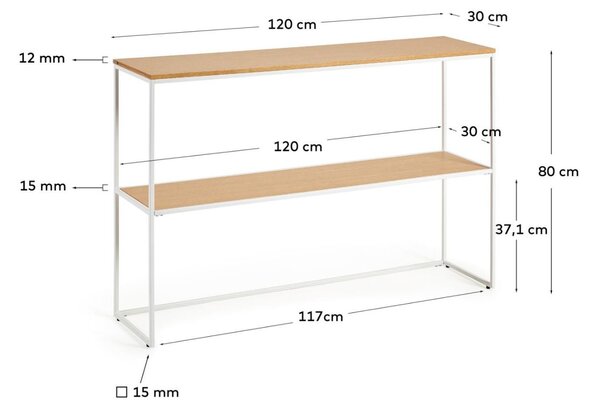 Dubový toaletní stolek Kave Home Yoana 120 x 30 cm s bílou podnoží