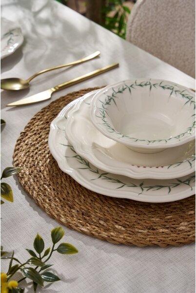 Jídelní sada 24 ks bílá/zelená/porcelán