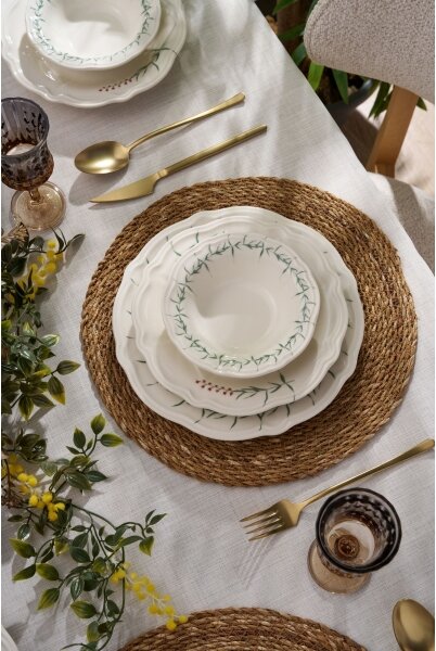 Jídelní sada 24 ks bílá/zelená/porcelán