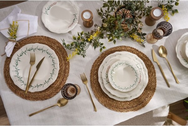 Jídelní sada 24 ks bílá/zelená/porcelán