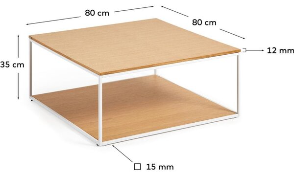 Dubový konferenční stolek Kave Home Yoana 80 x 80 cm s bílou podnoží