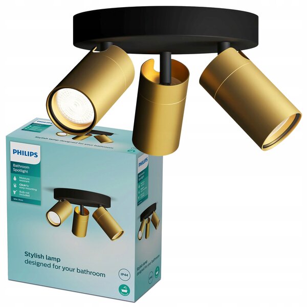 Stropní Svítidlo Reflektor 3x GU10 IP44 Měděno-černý Kosipo Philips