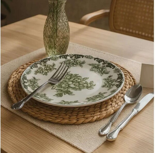 Jídelní sada 24 ks bílá/zelená/porcelán