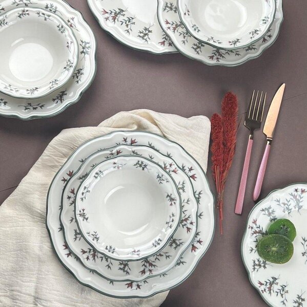 Jídelní sada 24 ks bílá/zelená/porcelán