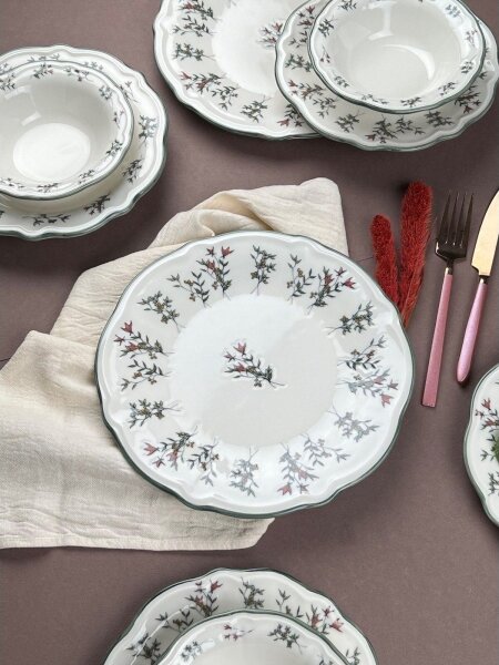 Jídelní sada 24 ks bílá/zelená/porcelán