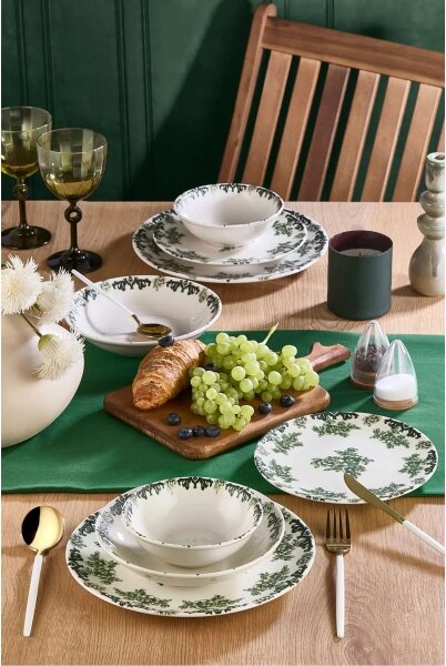 Jídelní sada 24 ks bílá/zelená/porcelán