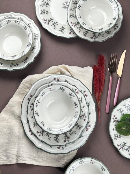 Jídelní sada 24 ks bílá/zelená/porcelán