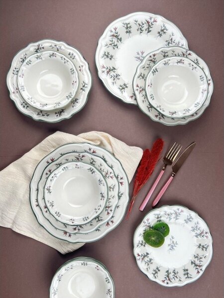 Jídelní sada 24 ks bílá/zelená/porcelán