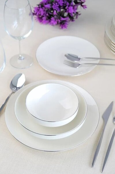 Jídelní sada 24 ks bílá/stříbrná/porcelán