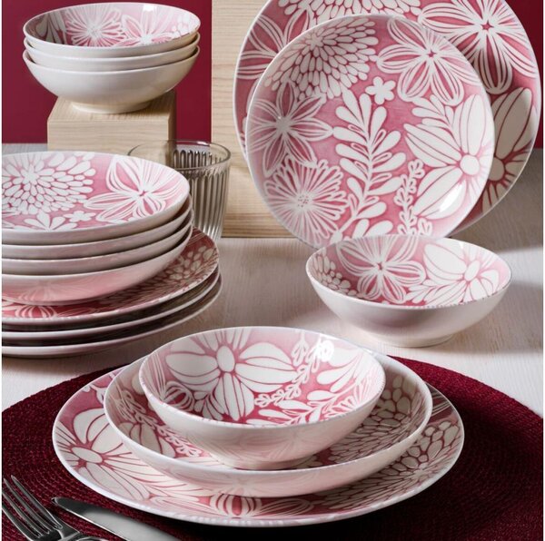 Jídelní sada 18 ks červená/bílá/porcelán
