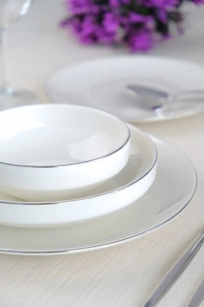 Jídelní sada 24 ks bílá/stříbrná/porcelán