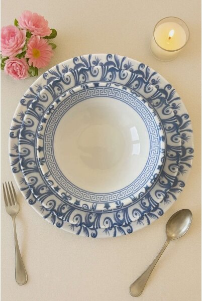 Jídelní sada 24 ks bílá/modrá/porcelán