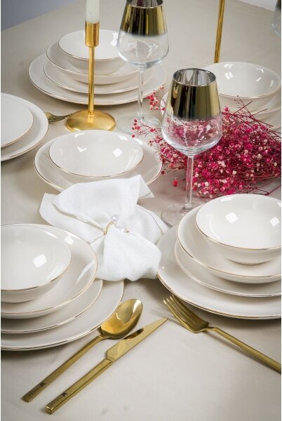 Jídelní sada 24 ks bílá/zlatá/porcelán