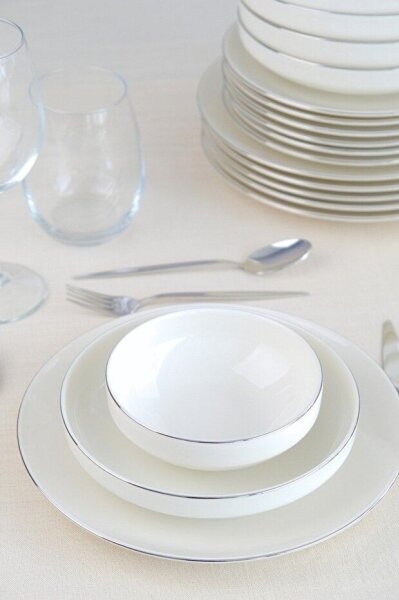 Jídelní sada 24 ks bílá/stříbrná/porcelán