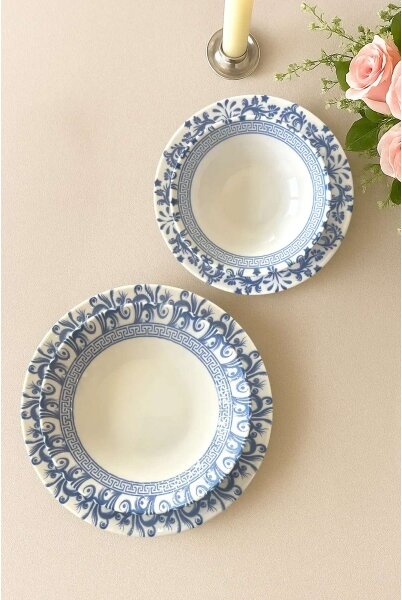 Jídelní sada 24 ks bílá/modrá/porcelán
