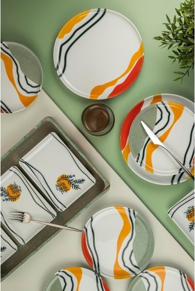 Jídelní sada 18 ks pestrobarevná/porcelán