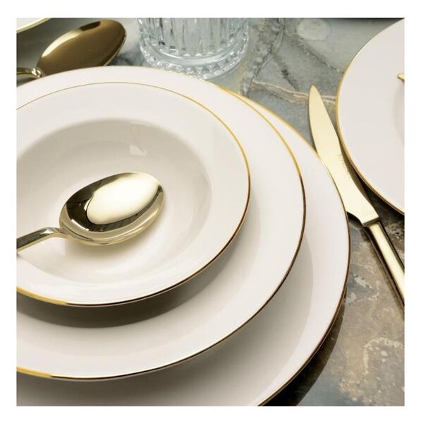 Jídelní sada 24 ks krémová/zlatá/porcelán