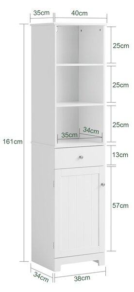 SoBuy BZR17-W skříňka do koupelny Vysoká koupelnová skříňka Bílá