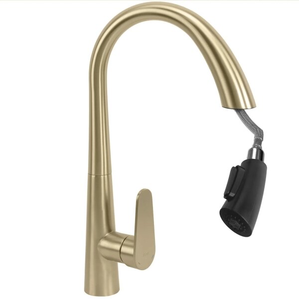 REA-B5312 - Dřezová baterie s vytahovací sprškou ROSS 43 cm broušená zlatá