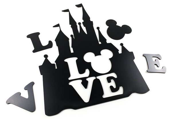 Živá Zeď Dřevěná nástěnná černá dekorace Zámek LOVE