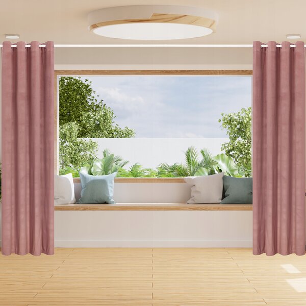 HOTOVÝ ZÁVĚS VELUR S OKA 140x250 PUDROVĚ RŮŽOVÝ ZÁVĚSY DO OBÝVÁKU