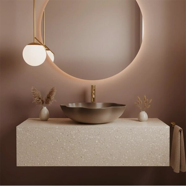 REA-U0629 - Umyvadlo na desku PEARL 38x50,5 cm keramika/hnědá