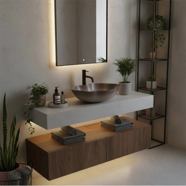 REA-U0629 - Umyvadlo na desku PEARL 38x50,5 cm keramika/hnědá