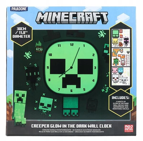 Nástěnné hodiny MINECRAFT svítící ve tmě ANALOGOVÉ samolepky sada