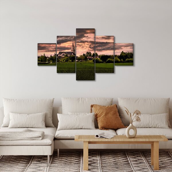 Obraz krajiny s kostelem (125x70 cm)