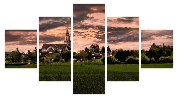 Obraz krajiny s kostelem (125x70 cm)
