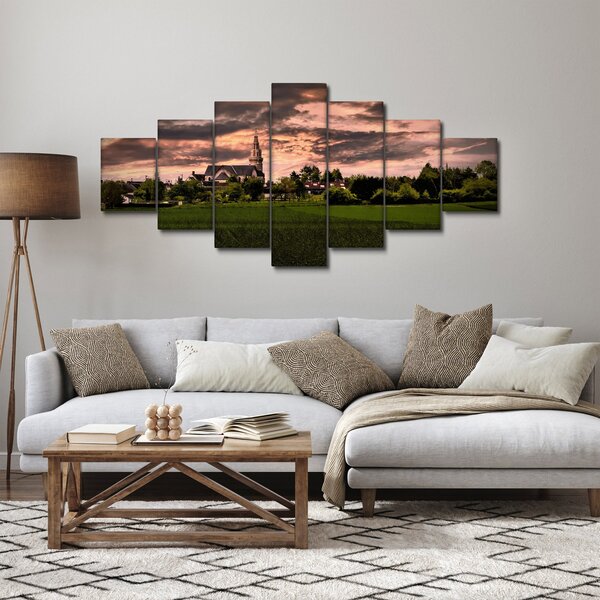 Obraz krajiny s kostelem (210x100 cm)
