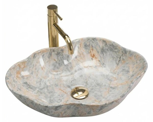 REA-U0620 - Umyvadlo na desku PEARL 38x50,5 cm keramika/šedá/béž./imitace kamene